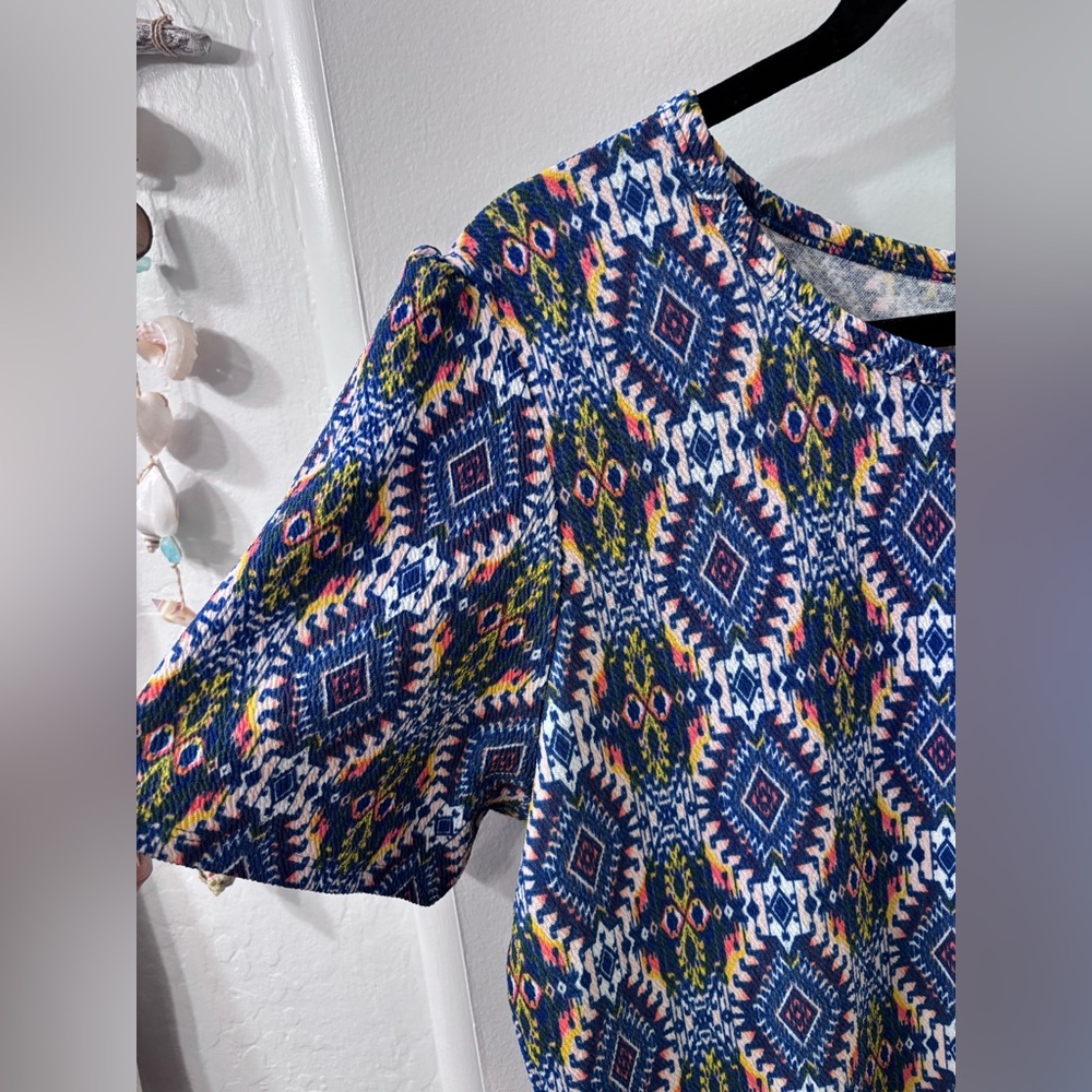 Blue and Pink Geometric Soft Dress - Picture 4 of 6